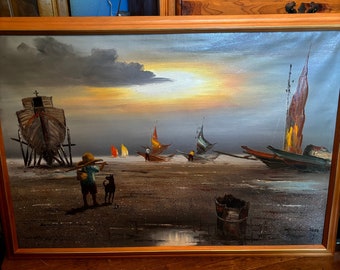 Oil painting sea and beach scene