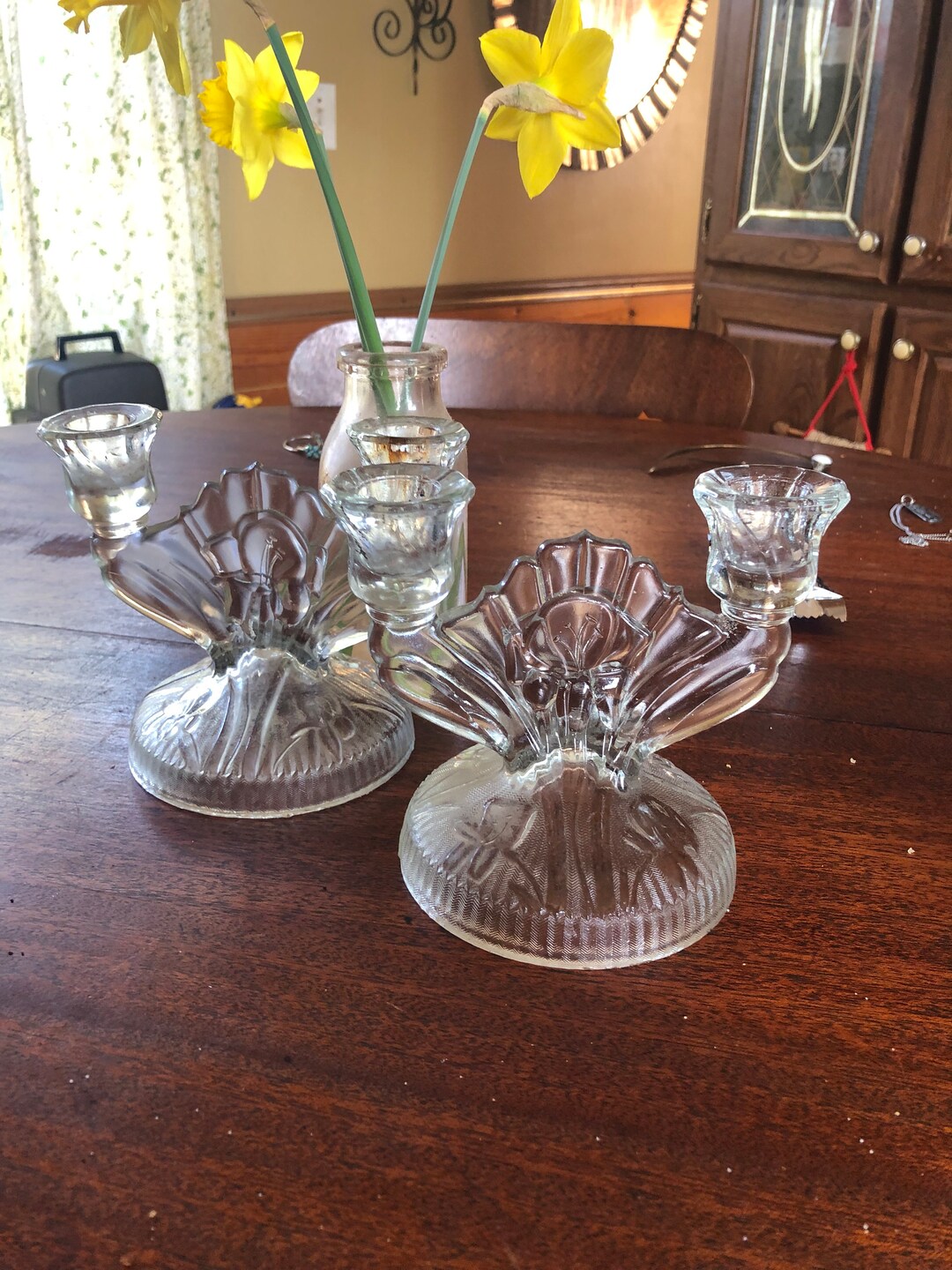 Iris Herringbone Glass Candle Holders 1930s Etsy