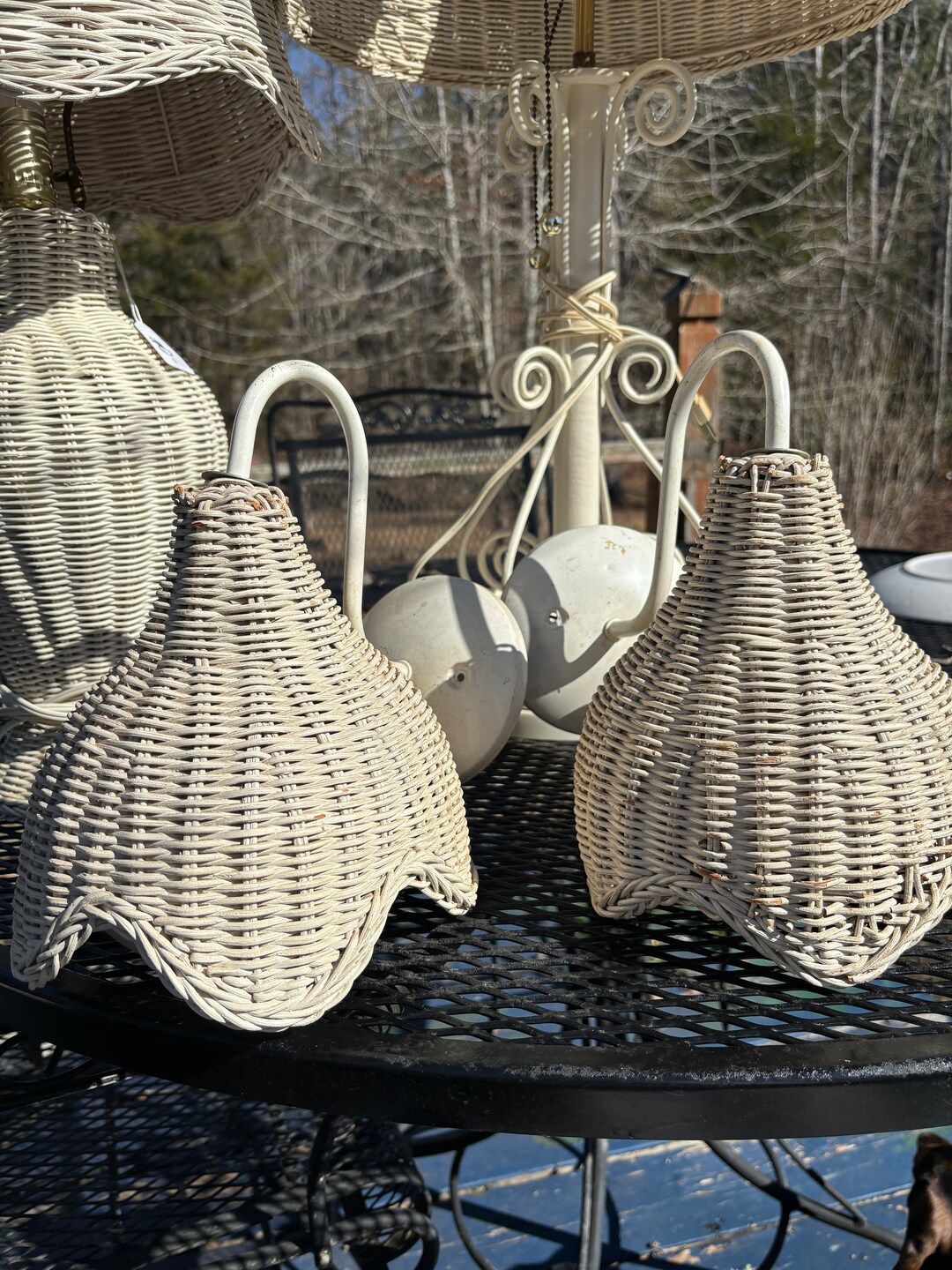 Wicker Pair of Wall Sconces 11 Tall Shades 8 X8 - Etsy