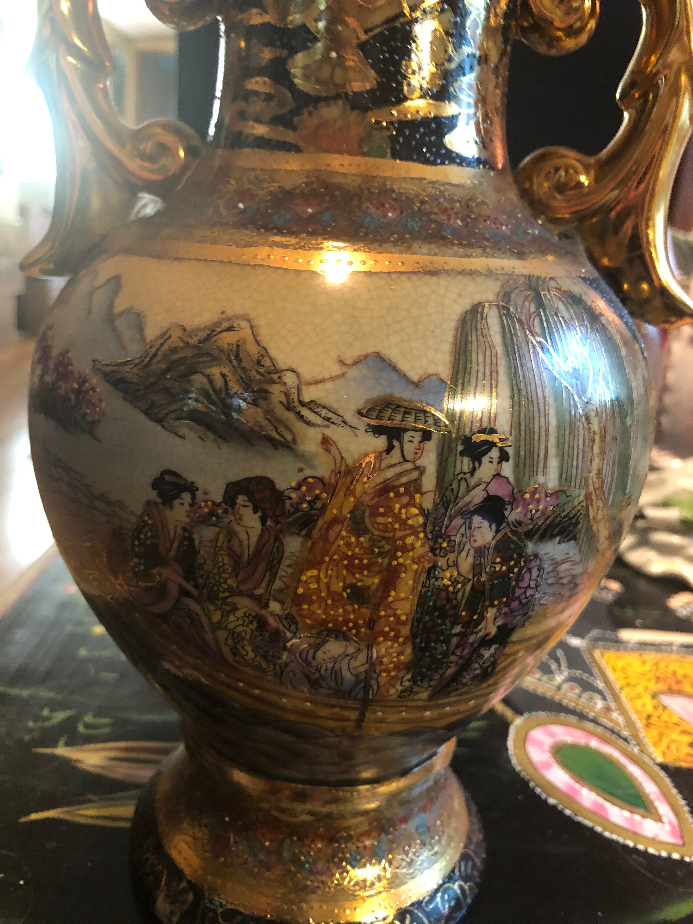 Satsuma Vintage Geisha Vase 12 Tall Etsy