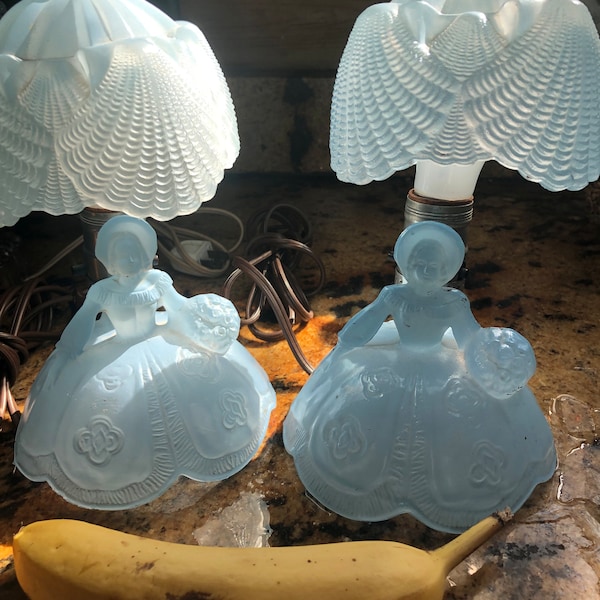 Pair of LESmith  lamps southern bell blue glass