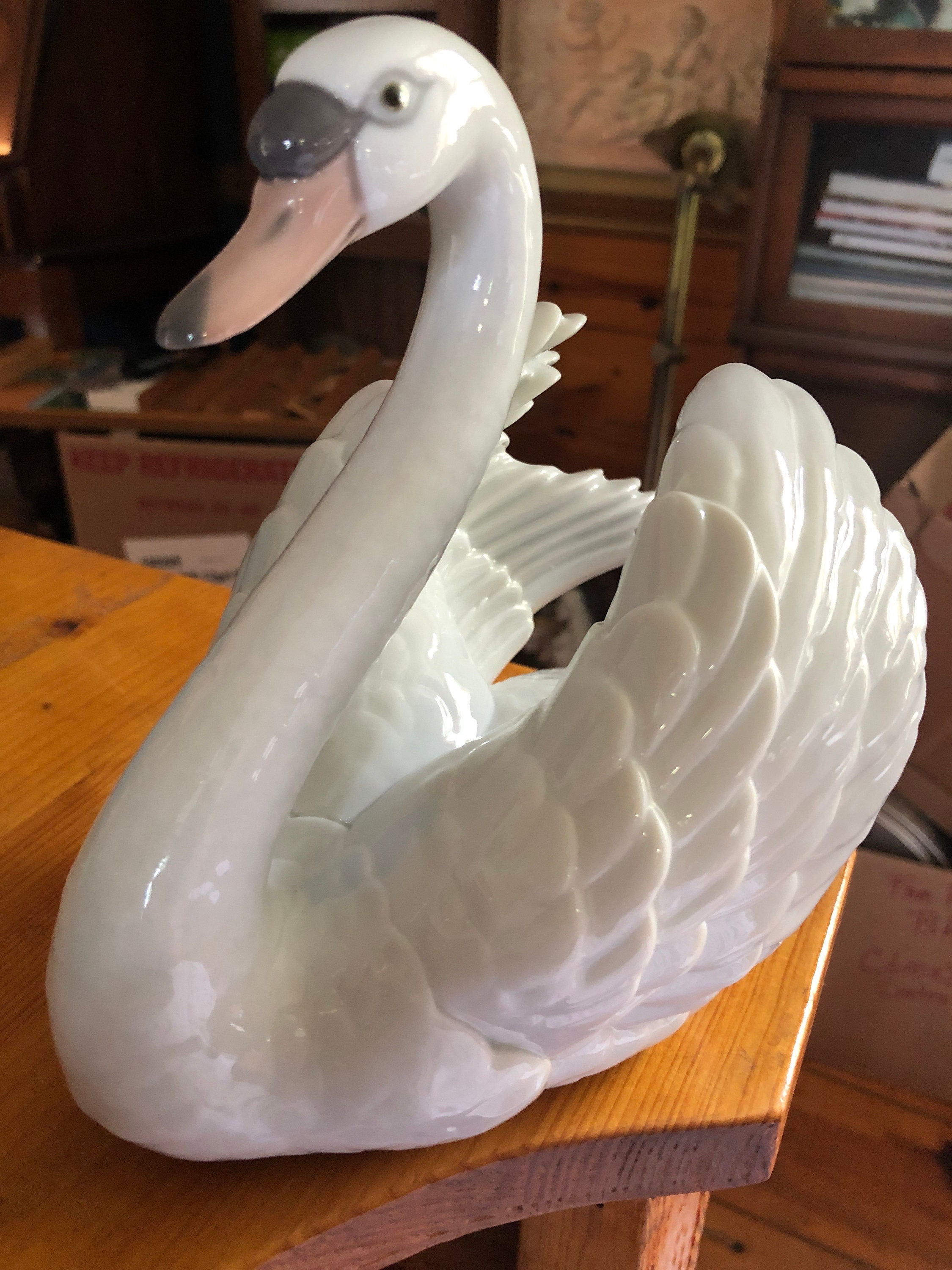 Lladro Swan With Wings Spread Porcelain 8 Tall 10 Long Mint Etsy