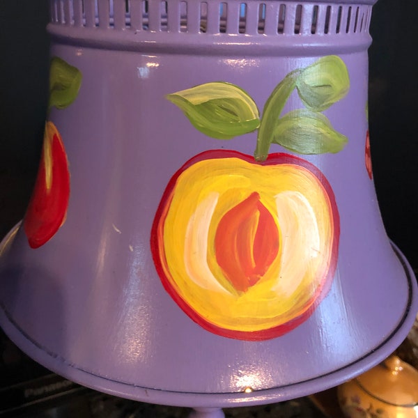 retro kitchen lamp tin with hand painted fruit on shade