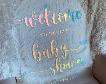 Iridescent Baby Shower Welcome Sign | Arch Baby Shower Sign | Acrylic Rainbow Baby Shower Decor