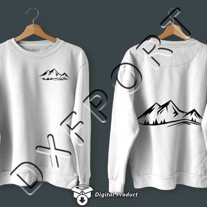 May include: White sweatshirt with a black mountain range design on the back and a smaller version of the design on the front.