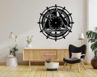 Reloj de pared de velero Dxf, decoración de reloj de pared, Dxf, Svg, Eps, archivos Png, corte láser, corte de plasma, enrutador, Cricut, archivos vectoriales, decoración de sala de estar