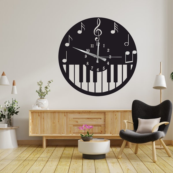 Piano theme clock dxf, Piano clock dxf,  Musical clock dxf, Svg, Eps, Png files, Laser Cut, Plasma Cut, Router, Cricut, Vector Files, Metal