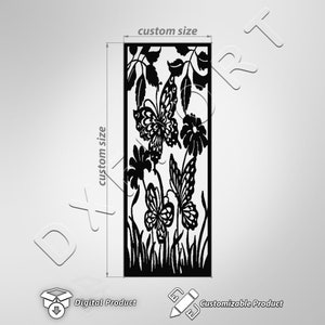Schmetterling Blumen Muster Sichtschutz Dxf, Dekoratives Panel dxf, Metall panel, Svg, Eps, Png Datei, Laser Cut, Plasma Cut, Router, vektorial