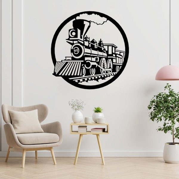 Train, Steam train Decor, Train Laser, Retro Train, Dxf, Svg, Eps, Fichiers Png, Laser Cut, Plasma Cut, Routeur, Cricut, Fichiers vectoriels, Métal