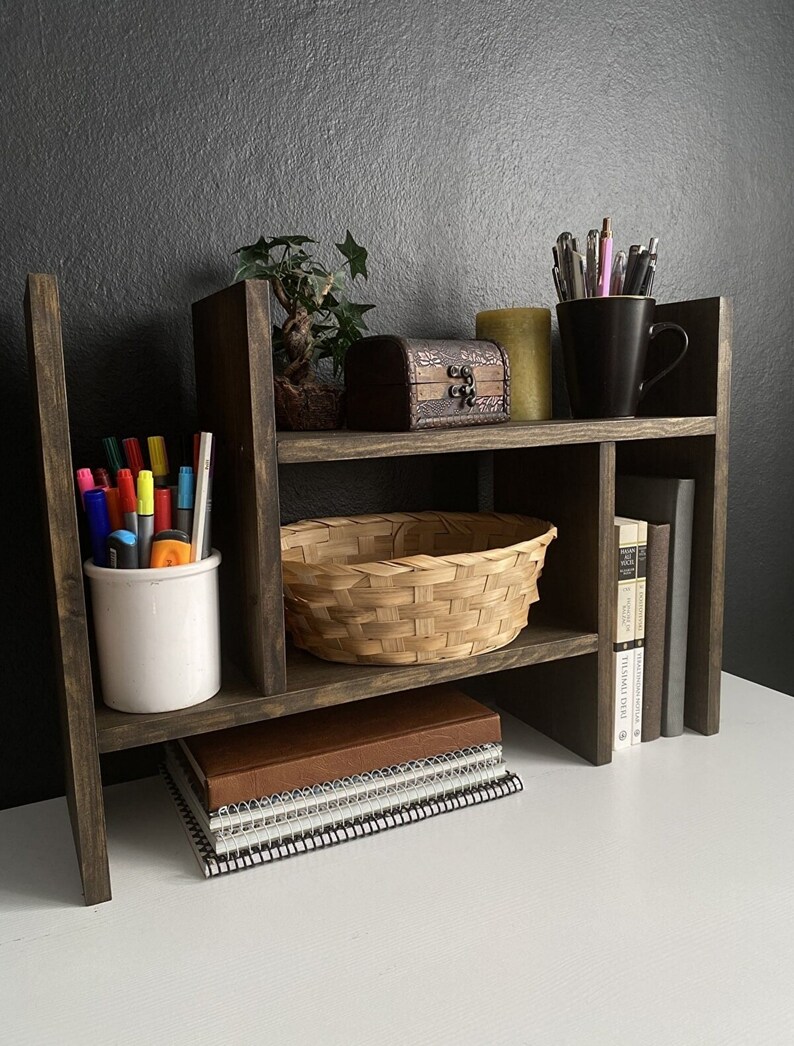 Wooden Bookcase Desktop Book Organizer Rustic Spice Editor Etsy