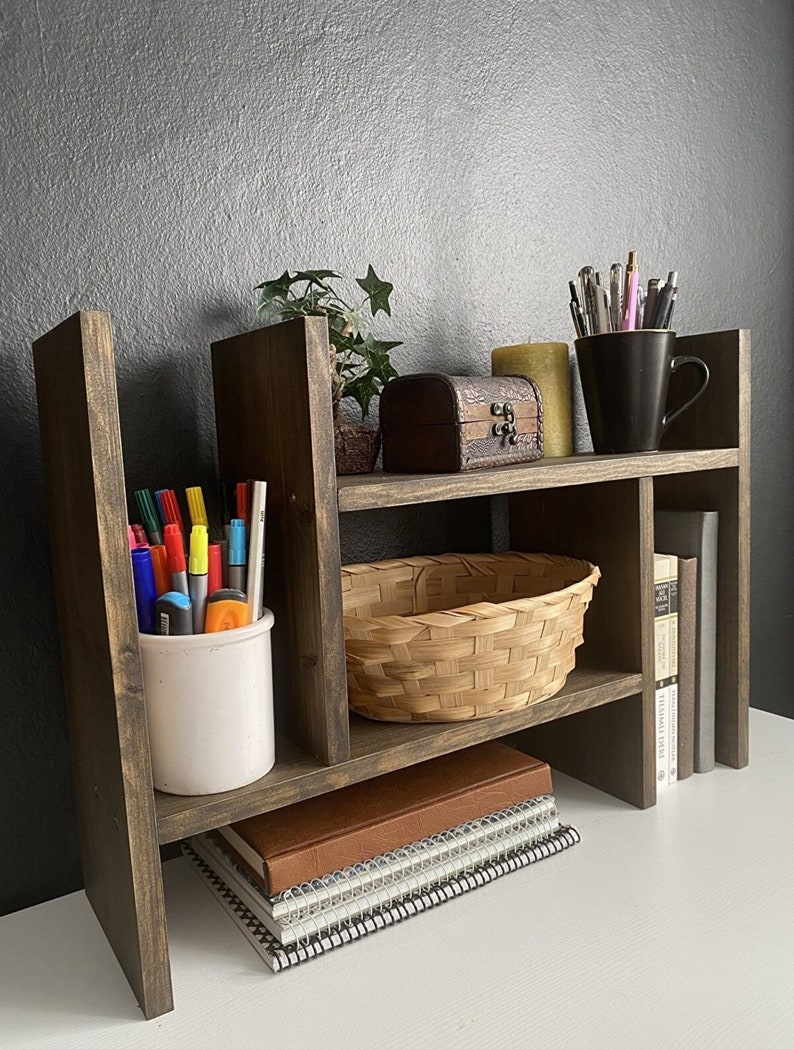 Wooden Bookcase Desktop Book Organizer Rustic Spice Editor Etsy