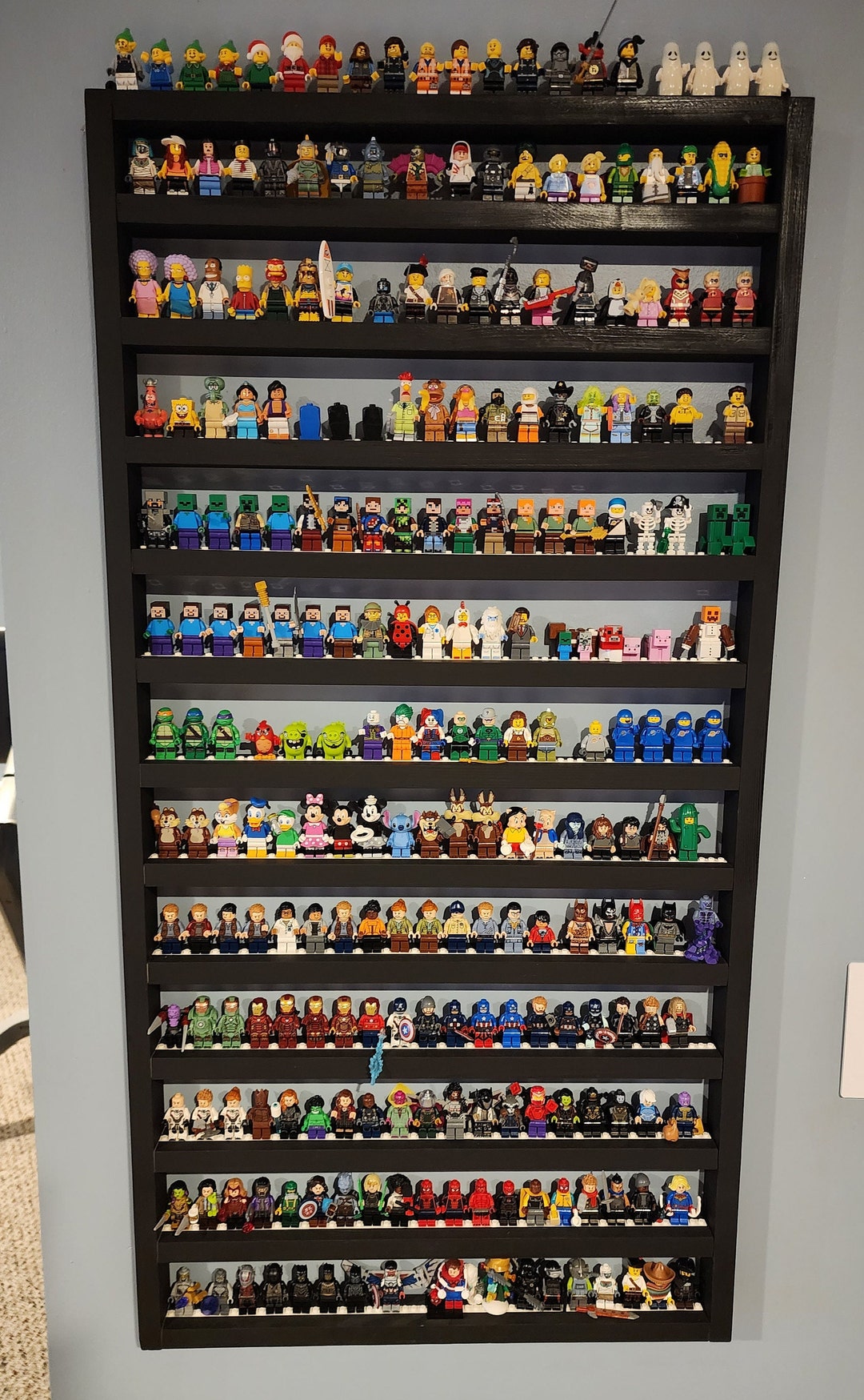 Wall Display Shelf for LEGO Minifigures Black White Grey or Custom