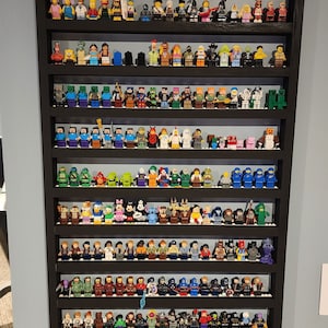 Wall Display Shelf for LEGO Minifigures – Black White Grey or Custom Colors 40in X 21In Shelf Designed to Showcase your LEGO Minifigures