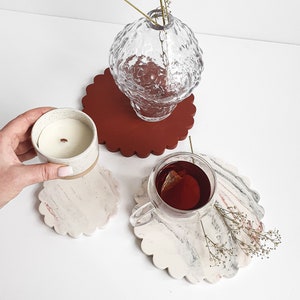 Round Scalloped Decorative Tray | Handmade Jesmonite Trinket Dish | Cosy Vanity & Coffee Table Decor