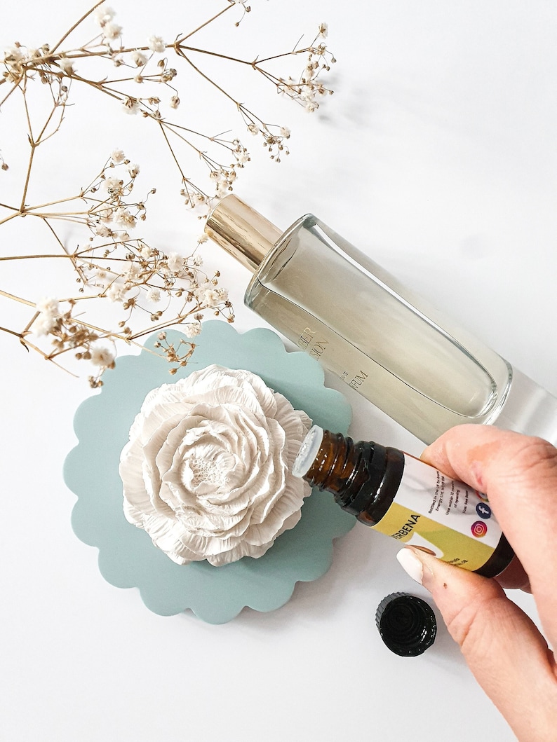 Peony & Coaster Set Essential Oil Diffuser Handmade Jesmonite Aroma Flower Unique Fragrance Home Decor Perfect Birthday Gift under 20 UK image 1