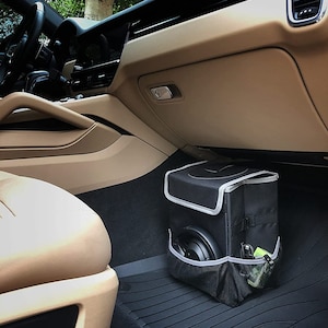  MCHIVER Dark Floral Car Trash Can Hanging Garbage Bags Leak  Proof Organizer Dustbin Vehicle Foldable Trash Bin Container Waste Basket  Car Accessories for Frontseat Backseat Headrest 8.66x8.66x5.9in : Automotive