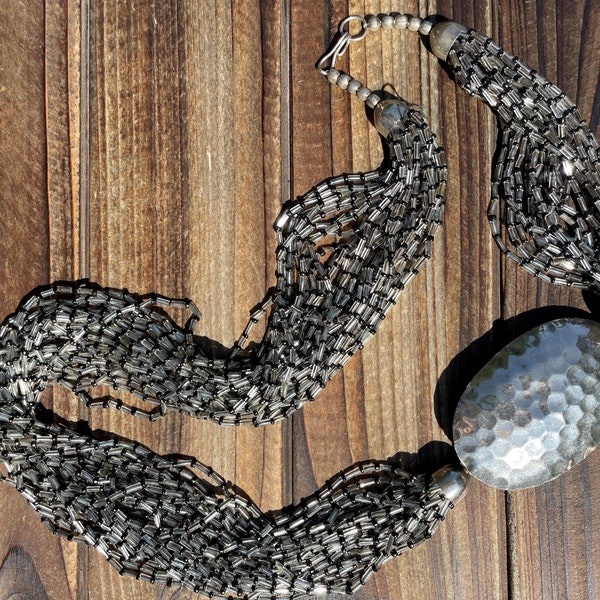 Asymetrical Vintage Silver and Beaded Necklace