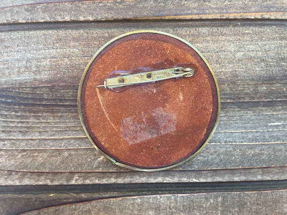 Vintage Leather and Brass Brooch, Pin - image 2