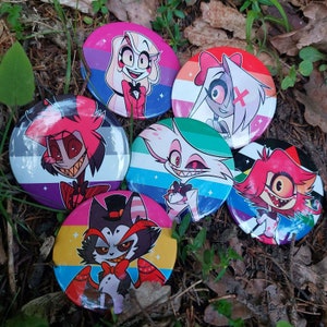 Hazbin Hotel - Pride Month Round Button Pins Bag Accessory Gift Pinup Badge Pride Month Animated Series Lgbt Glitter Holographic Prime