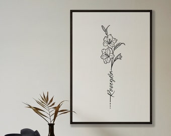 Personalisierte Blumen-Tattoo-Poster|Geschenk Familie|Geschenk Freunde|Namensbild personalierte Tattoo Art|Geburtstagsgeschenk Vintageposter