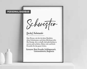 Definition SCHWESTER  | Poster | personalisiertes Bild Schwester  | Geschenk zum Geburtstag | Geschenk Freundin | Geschenk Schwester