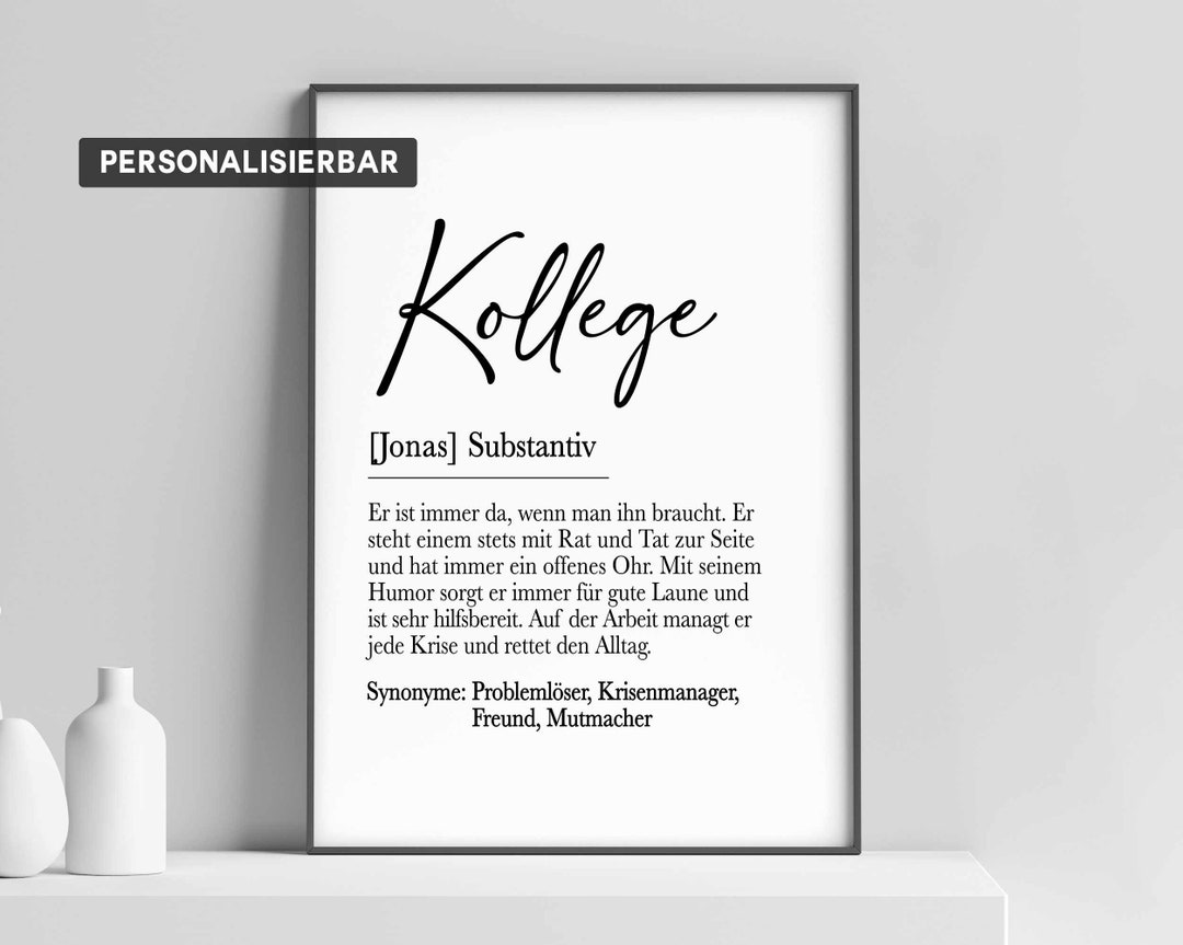 Definition KOLLEGE Poster personalisiertes Bild Kollege Geschenk zum Geburtstag Geschenk