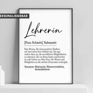 Definitie LERAAR | Affiches | gepersonaliseerde afbeelding leraar | Afstudeercadeau | Cadeau docent | Cadeau docent | School