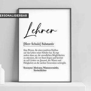 Definitie LERAAR | Affiches | gepersonaliseerde afbeelding leraar | Afstudeercadeau | Cadeau docent | Cadeau docent | Kaartleraar