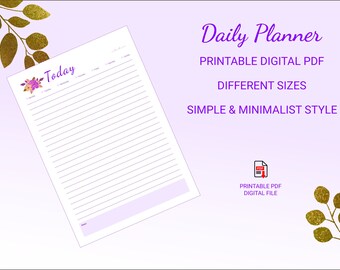Agenda digital minimalista diaria / Horario diario sin fecha / PDF imprimible / Descarga instantánea / Tamaños A4, A5 y Carta estadounidense / 5 colores