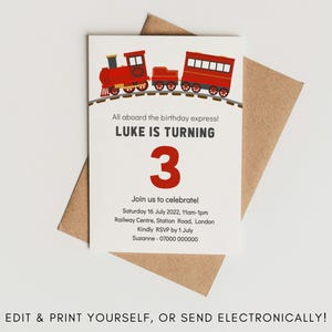 Steam Train Invite | Red Train | Birthday Party | Edit Yourself | Instant Download | Print At Home | Digital Invite | E-Invite Evite