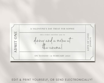 Editable Gift Ticket | Print at home Birthday Voucher | Date Night Voucher | Digital Gift Voucher Surprise Ticket | Any Text