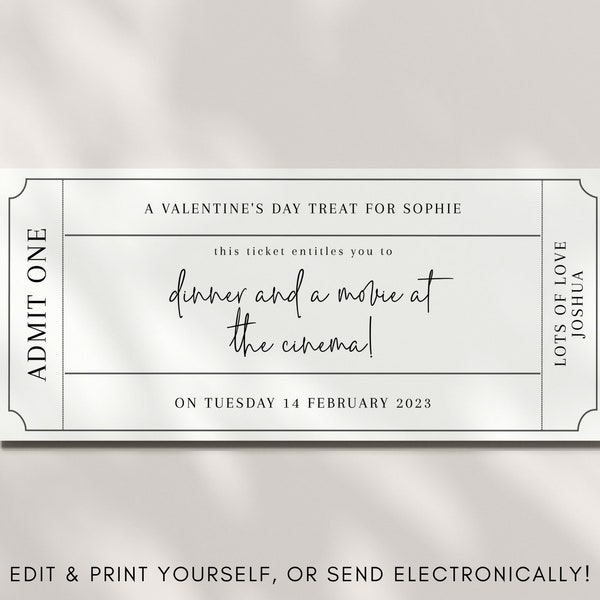 Editable Gift Ticket | Print at home Birthday Voucher | Date Night Voucher | Digital Gift Voucher Surprise Ticket | Any Text