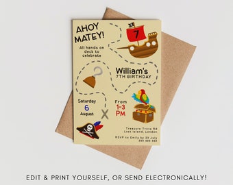 Pirate Map Birthday E-Invite: Editable Party Invitation (Digital Download)