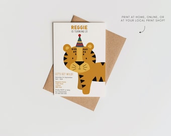 Boho Tiger Birthday Party Invite | Edit Yourself | Instant Download | Print At Home | Digital Invite | E-Invite Evite