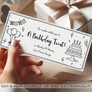 Bearbeitbares Geschenkticket | Print at home Geburtstags Geschenkgutschein | Geburtstagsüberraschungsgutschein | Digitaler Gutschein Überraschungskarte | Beliebiger Text