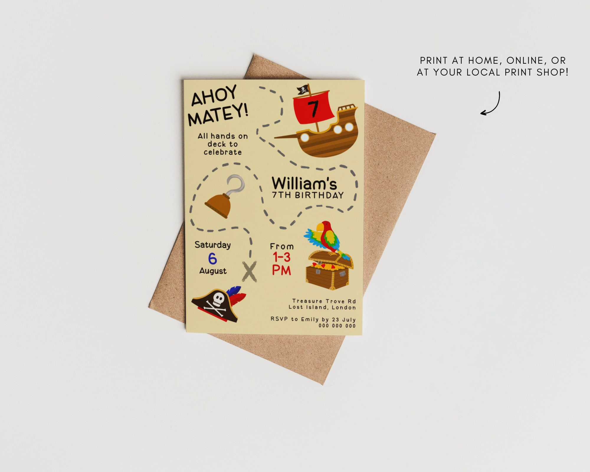 Map Party Invite Pirate Map Birthday E-invite: Editable Party Invitation (digital ...