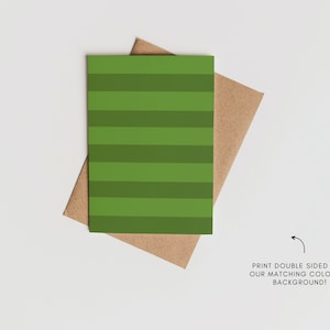 May include: A green and white striped card with the text "PRINT DOUBLE SIDED WITH OUR MATCHING COLOURED BACKGROUND!" printed on the bottom right corner.
