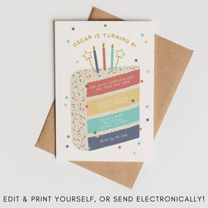 Birthday Cake Slice Birthday Invite | Slice of Cake | Edit Yourself | Instant Download | Print At Home | Digital Invite | Evite