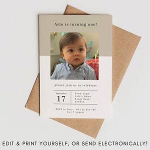 Birthday Invite With Photo | Photo Invite | Edit Yourself | Instant Download | Print At Home | Digital Invite | Photo Evite