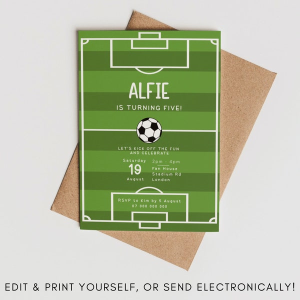 Football Birthday Party Invite | Football Pitch | Soccer | Edit Yourself | Instant Download | Print At Home | Digital Invite | Evite