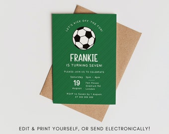 Football Birthday Party Invite: Green Theme, Edit & Print (Digital Invite)