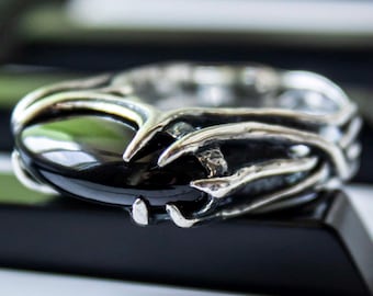 Witch Ring | Mystic Black Quartz | Gothic Style Jewelry | Size 7 1/4 US