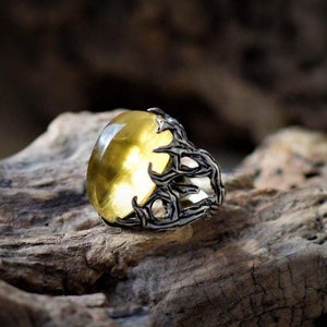 Honey Fluorite Ring, Unique Natural Fluorite Jewelry, Handcrafted Silver Ring, 925 Sterling Silver, Handmade Ring, Gemstone Ring