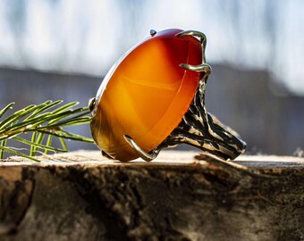 Large Carnelian Ring – Chunky Gemstone Magic Heirloom Royal Ring