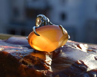 Fantasy Carnelian Ring — Elven Forest Mood • Organic Silver Protection Jewelry
