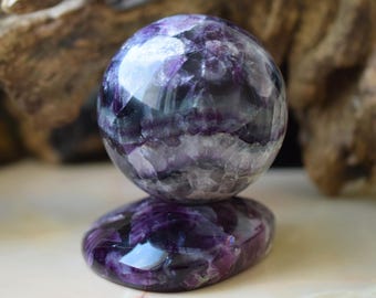 Fluorite Sphere – Natural Ball Crystal Feather Fluorite on Stand 835 g 2.76 in