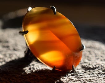 Sardonyx Gemstone Ring Large – Carnelian Silver Heirloom • Forest ring