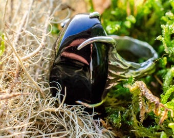 Elven Ring – Forest Protection • Black Quartz Talisman – Silver Jewelry