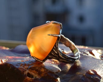 Fairy Forest Ring – Sun-Warmed Carnelian • Protection • Mystical Silver Jewelry
