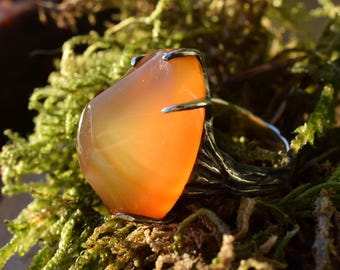 Silver Carnelian Ring – Elven Gothic Jewelry, Magic Protection | one size US 8